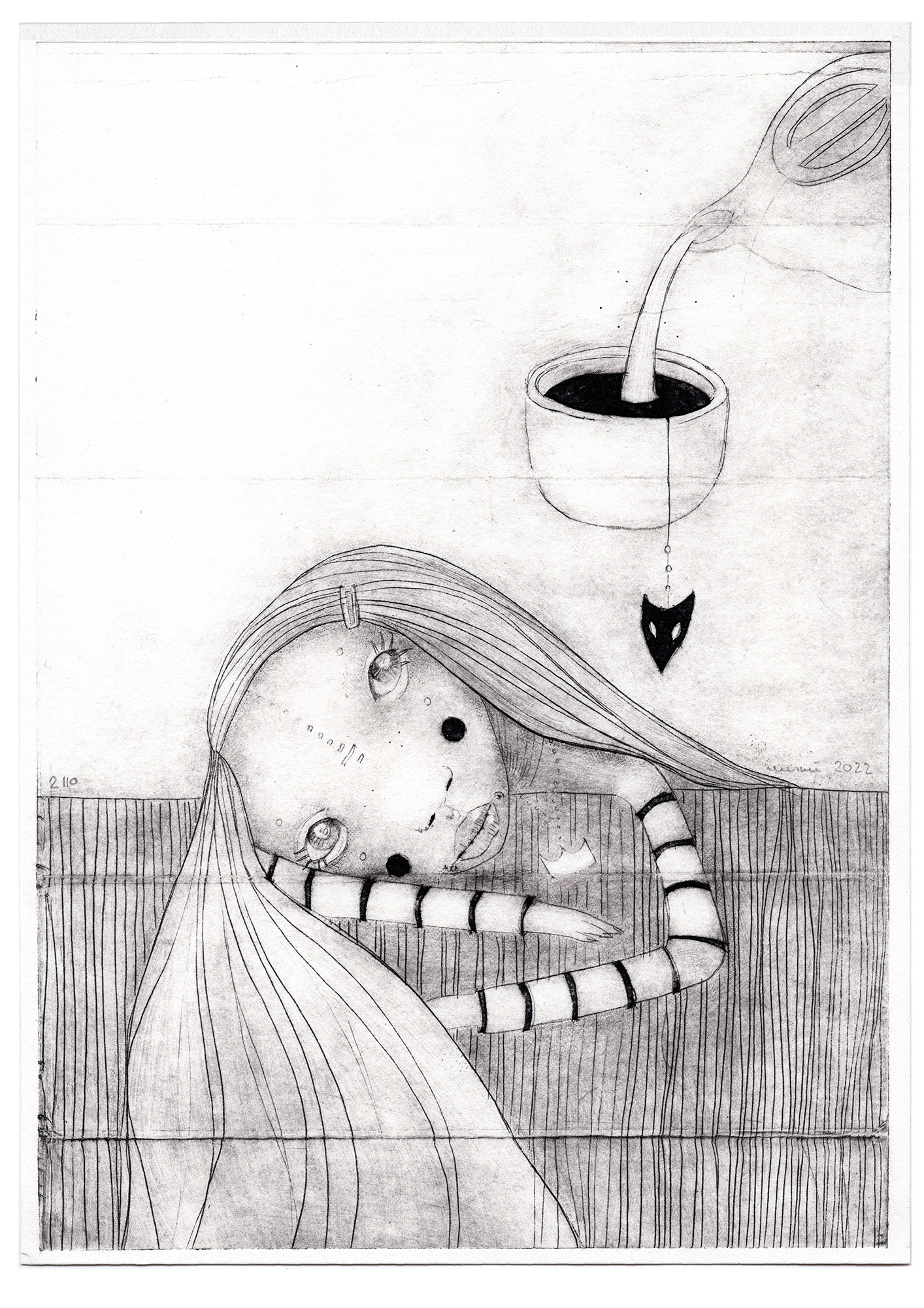 Conversations with my teacup, Collagraph print by minu